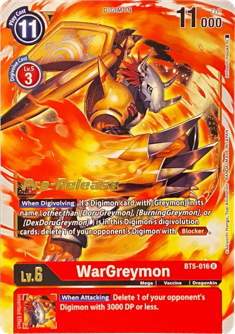 digimon cards greymon WarGreymon [BT5-016] [Battle of Omni Pre-Release Promos]