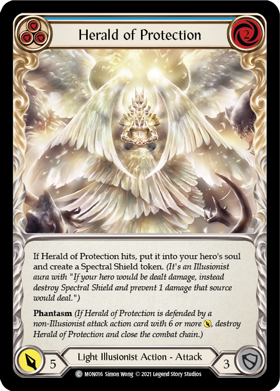 Herald of Protection (Blue) [MON016-RF] 1st Edition Rainbow Foil